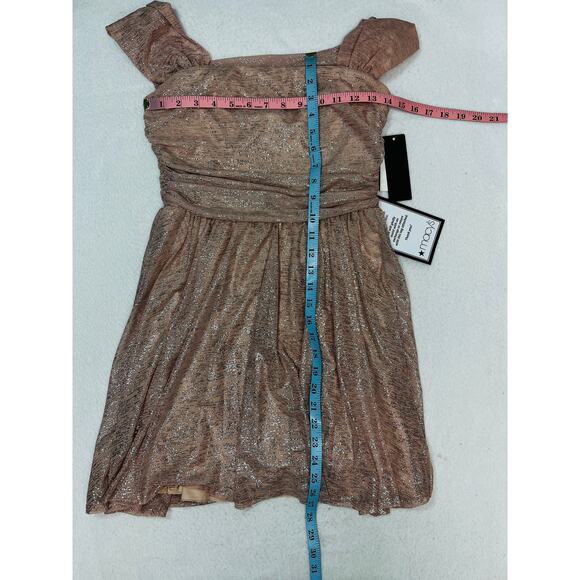 CITY STUDIO sz 7 pink blush silver ruched off shoulder mini dress NWT B89 - Picture 7 of 7